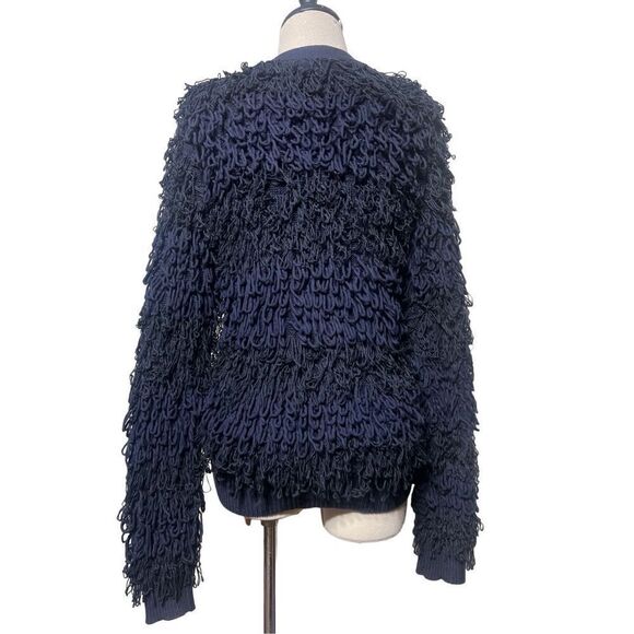 Maeve Anthropologie Larissa Fringed Loop Navy Cardigan Sweater XS - Picture 3 of 5